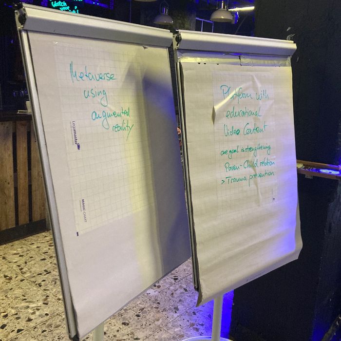 Zwei beschriebene Flipcharts